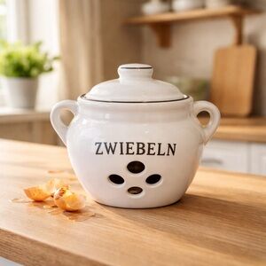 Vintage Zwiebeln Ceramic Cream With Gold Trim Garlic Keeper Great Condition